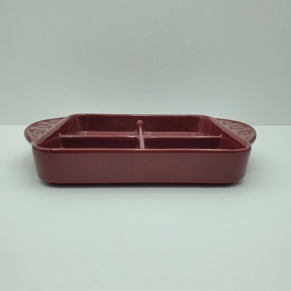 Longaberger Paprika Square 4 Part Divided Serving Dish Handled Appetizer Tray - Picture 2 of 5